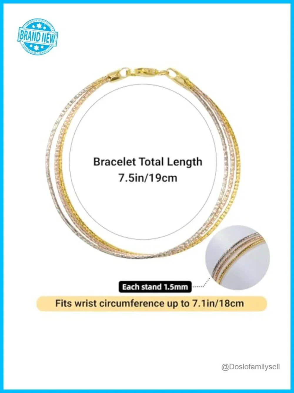 925 Sterling Silver Tri-Color Diamond-Cut Link Chain Bracelet Stackable